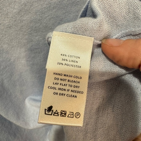 LILLA P rib trim puff sleeve sweater in light blue‎ sz XS - Picture 5 of 7